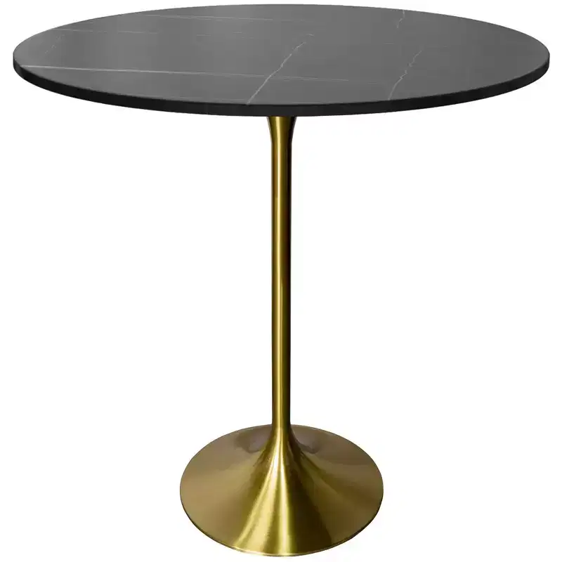 36'' Round Bar Height Dining Table with Sintered Stone Top and Gold Stainless Steel Pedestal Base