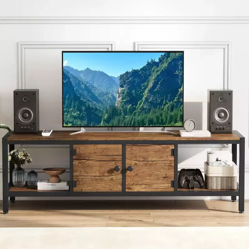 Wooden TV Stand for 65 Inch TV Entertainment Center, Storage Space Fits Up to 75 Inch TVs