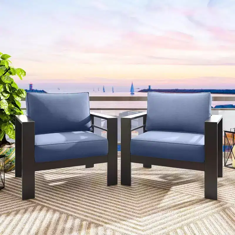 2-Pack 28 All-Weather Aluminum Patio Armchairs with Thick Cushions