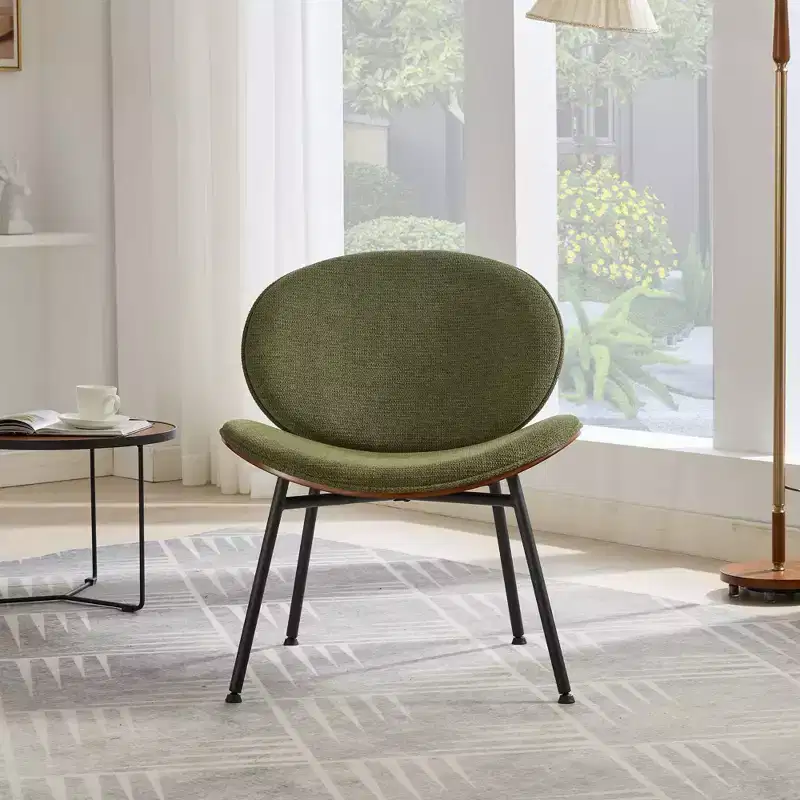 Mid-Century Modern Shell Chair Single Side Chair Tripod Leather Lounge Chair in Walnut Finish Comfortable Backrest