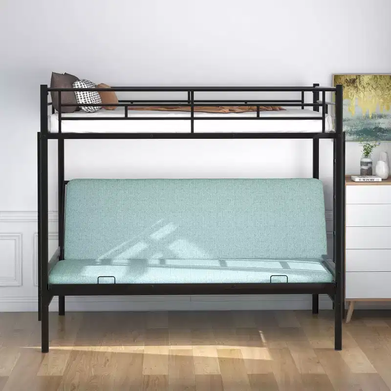 Twin over Full Metal Bunk Bed with Adjustable Lower Bunk – Black, Multi-Function