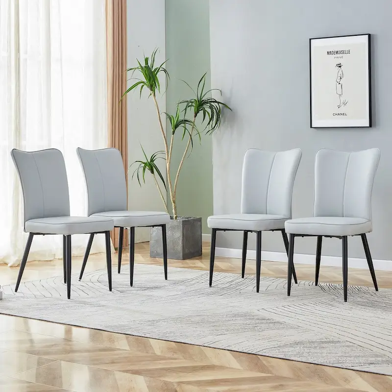 Set of 4 Upholstered Dining Chairs with PU Leather Seat and Metal Legs
