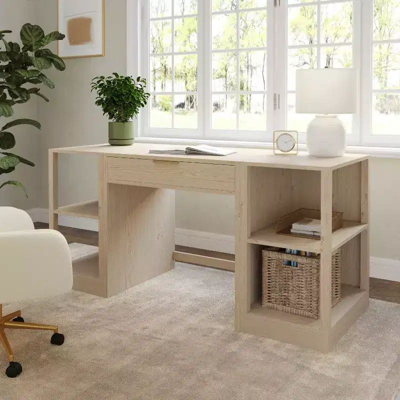 Martha Stewart Kayden Home Office Modular Single-Drawer Desk with Dual 2 Tier Shelves