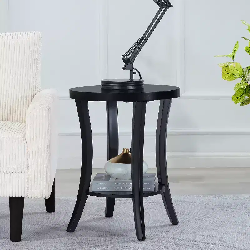 HomeStock 23.25 in.H Black Color Round Wood Table Top End Table 1 -piece