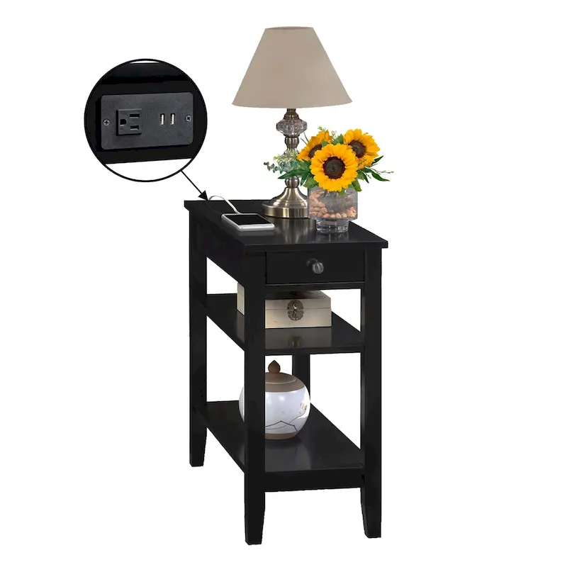 1 Drawer Chairside End Table with Charging Station and Shelves