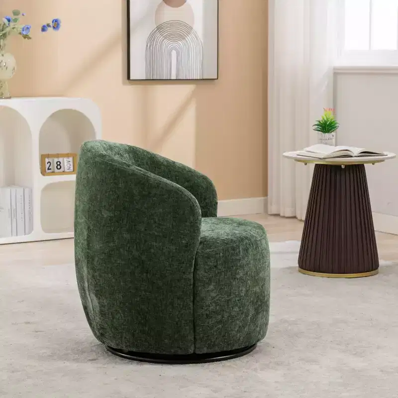 Fabric Swivel Accent Armchair Barrel Chair With Black Powder Coating Metal Ring,Ivory