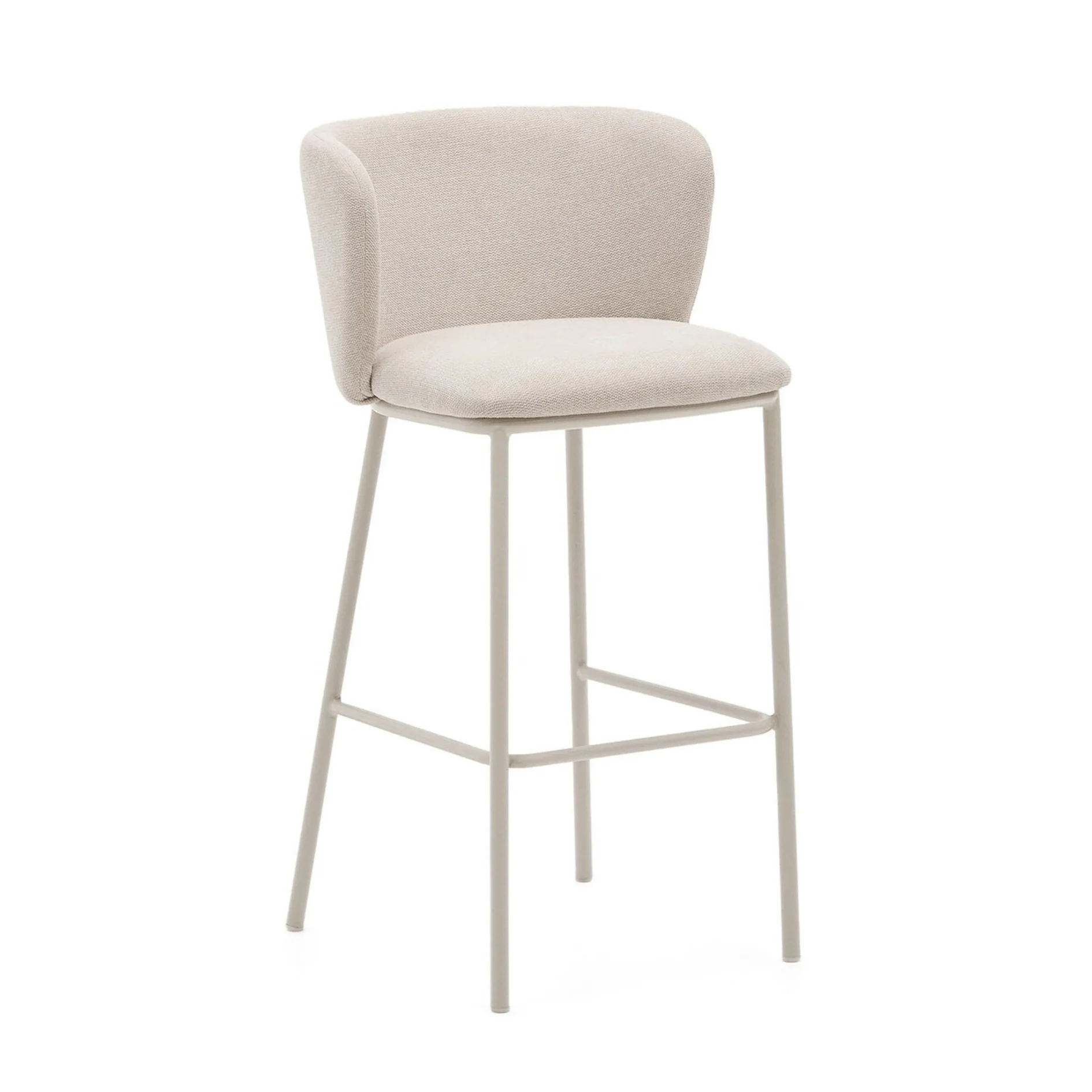 Modern Ivory Chenille Barstool with High Density Foam and Curved Back for Kitchen