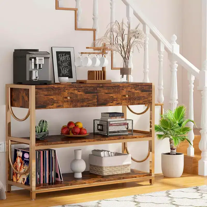 Light Luxury Entryway Console Table with 2 Drawers & 2 Shelves