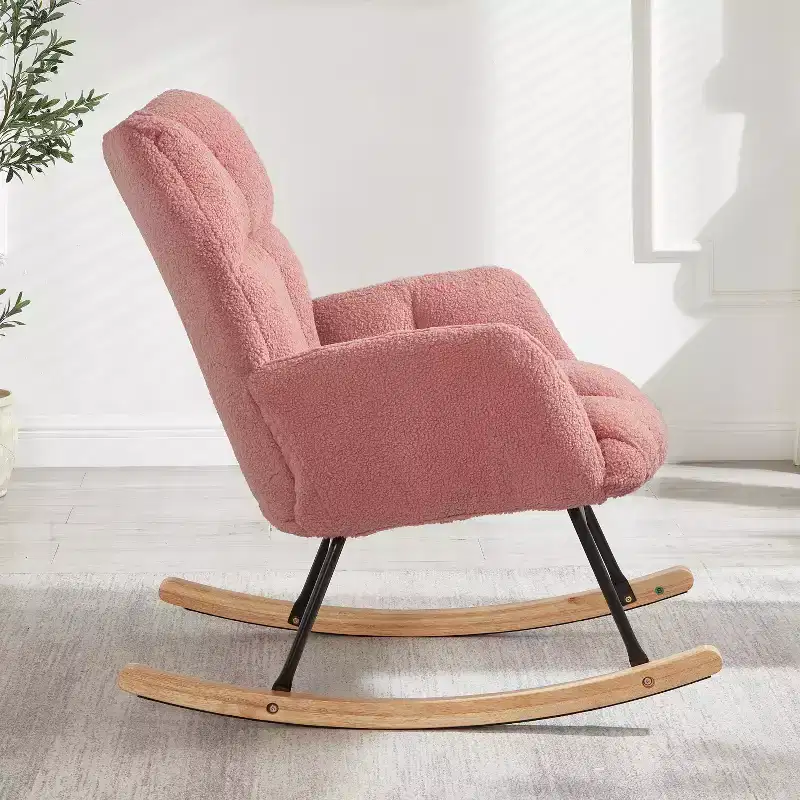 High-Back Rocking Chair – Green / Ivory / Pink, Single Seat, Upholstered