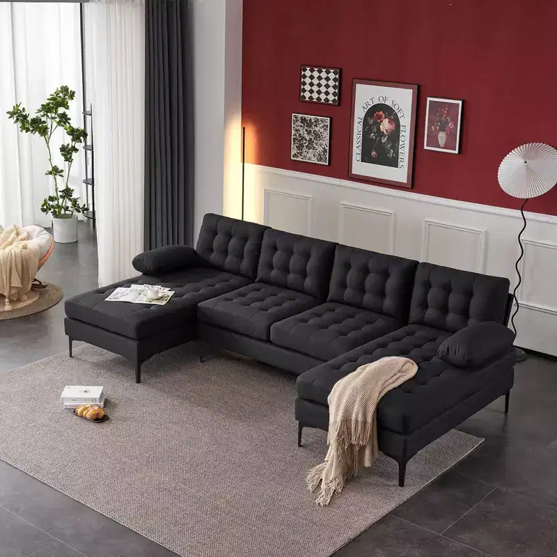 Karl Home |110 in. W Pillow Top Arm Chellie 4-Seat U-shaped Tufed Sofa in Gray