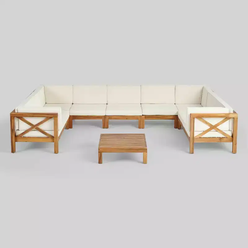 Brava 8pc Acacia Wood Sectional Sofa Set Teak/Beige - Christopher Knight Home