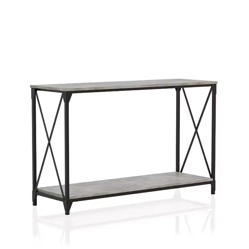 Metal and Wood Sofa Table with Lower Shelf Black/Gray