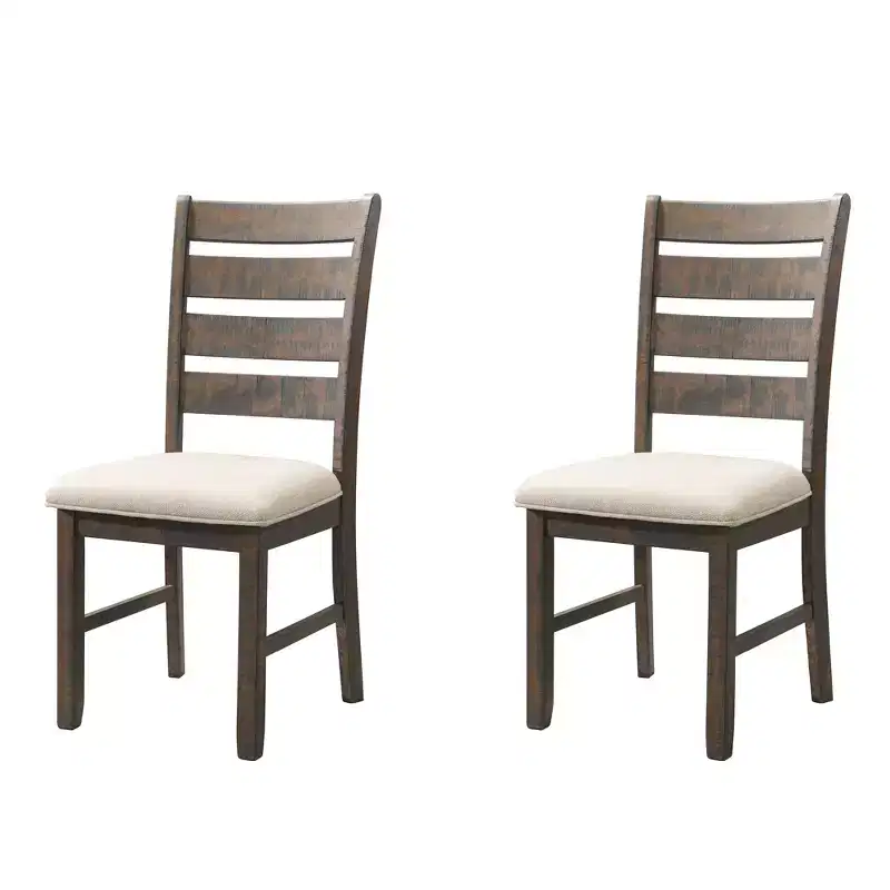 Dex Ladder Back Side Chair Set Walnut Brown /Cream Upholstery - Picket House Furnishings