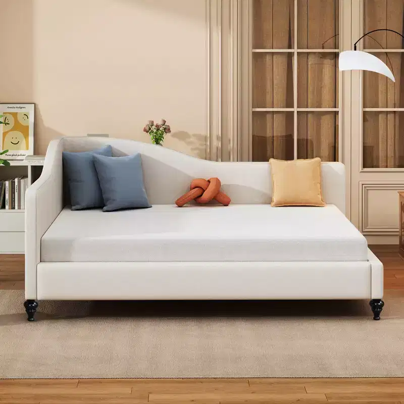 Whisen Stylish L-Shaped Design Solid Wood Legs Linen Daybed