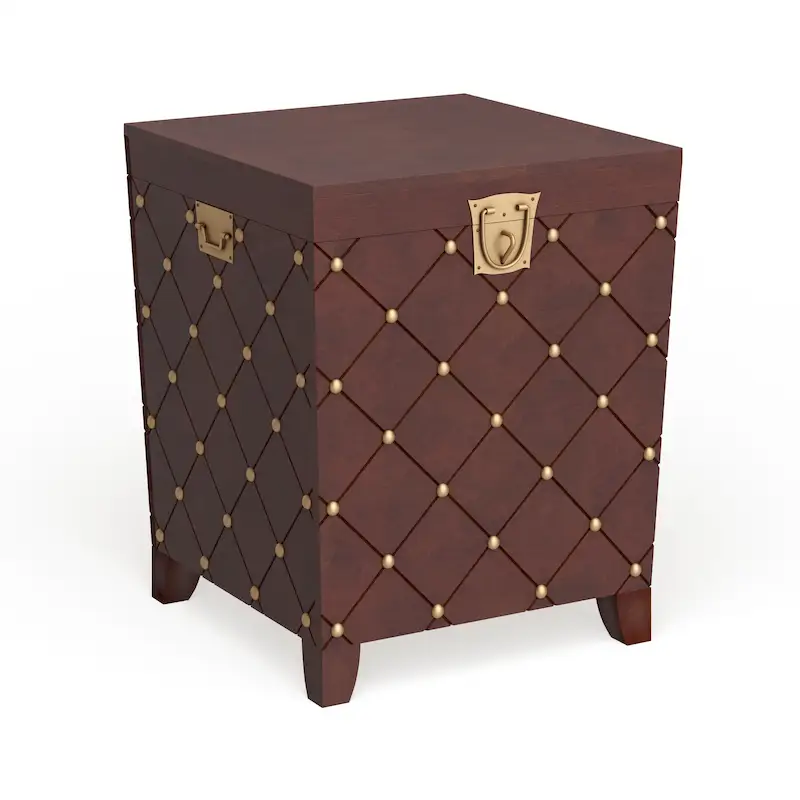 Espresso Nailhead Accent End Table Trunk with Storage - Pine and MDF