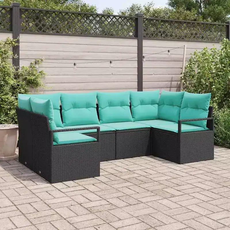 vidaXL Garden Sofa Set with Cushion 6 pcs - Black and Turquoise