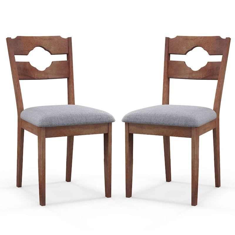 Gymax Set of 4 Dining Chair w/ Padded Seat High Back Rubber Wood Frame