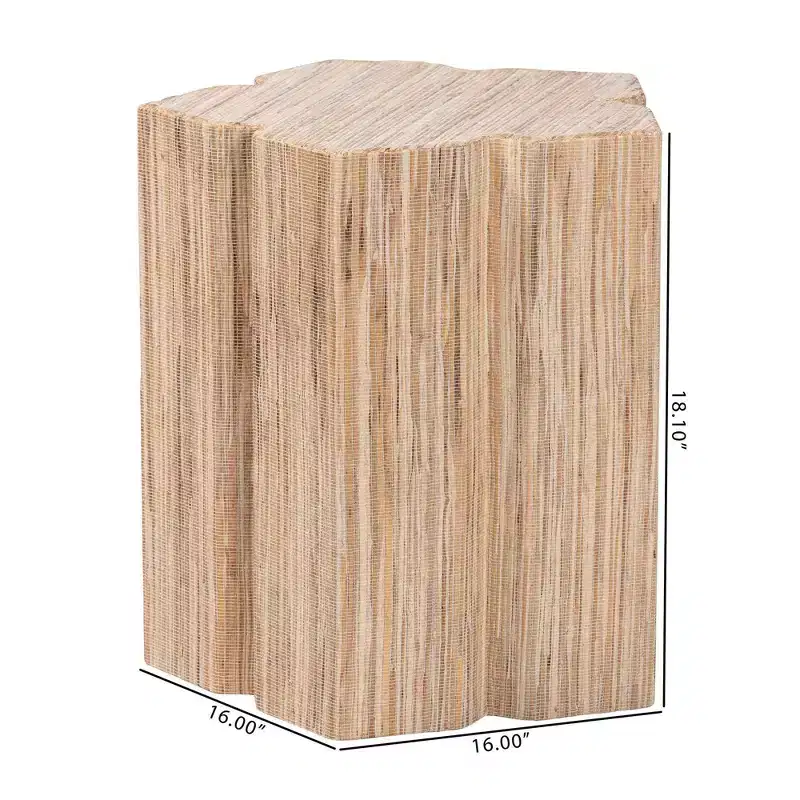 Woven Grasscloth End Table, Natural Finish, Boho Side Table for Living Room & Bedroom