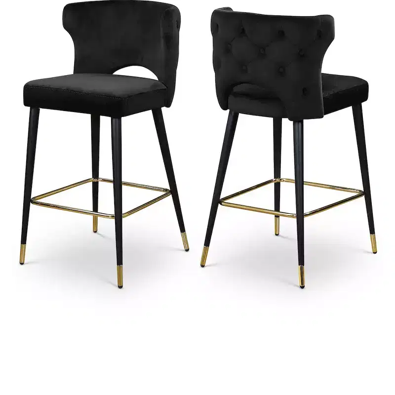 Meridian Furniture,Kelly Black Velvet Stool, Set of 2