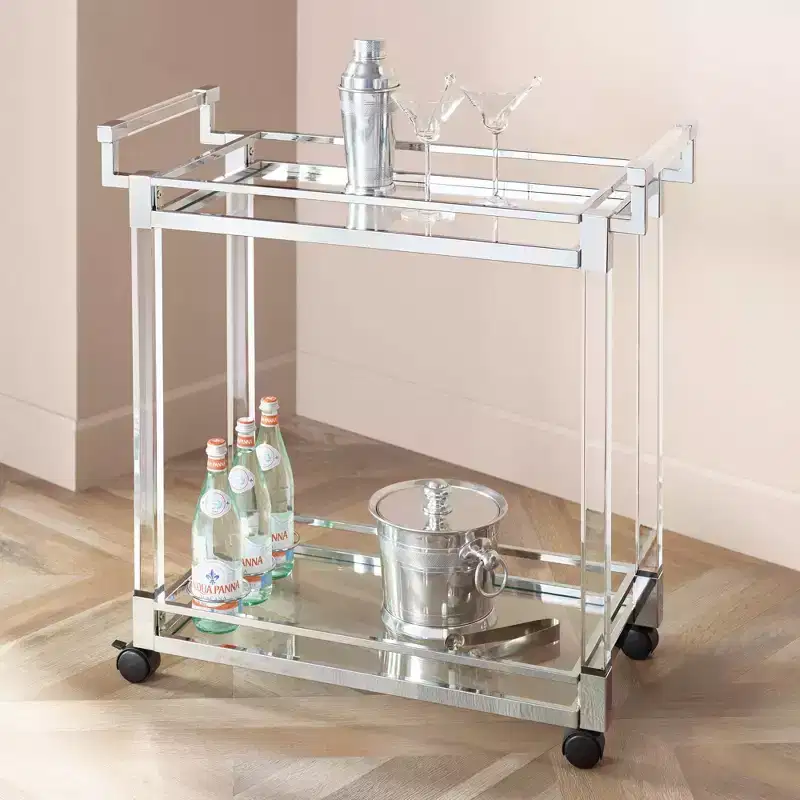 Studio 55D Rossi 32 3/4 Wide Clear Acrylic and Chrome Rolling Serving Bar Cart