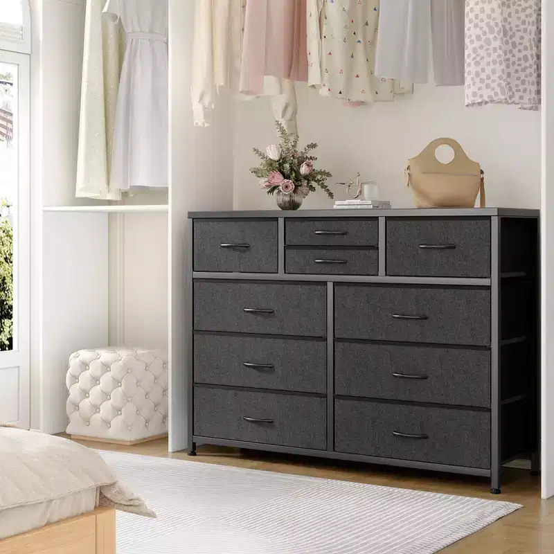 Dresser with 10 Fabric Drawers, Entertainment Center for 50 Inch Television, Media Console Table with Storage, Living Room Furniture