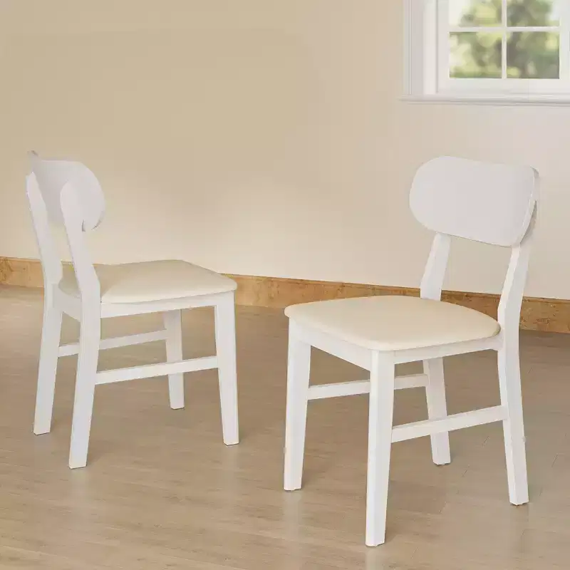 Heynemo Wooden Dining Chairs Set of 2, Modern Dining Chairs with Solid Wood Legs, 350LBS Capacity, Faux Leather Accent Side Seat for Kitchen, White
