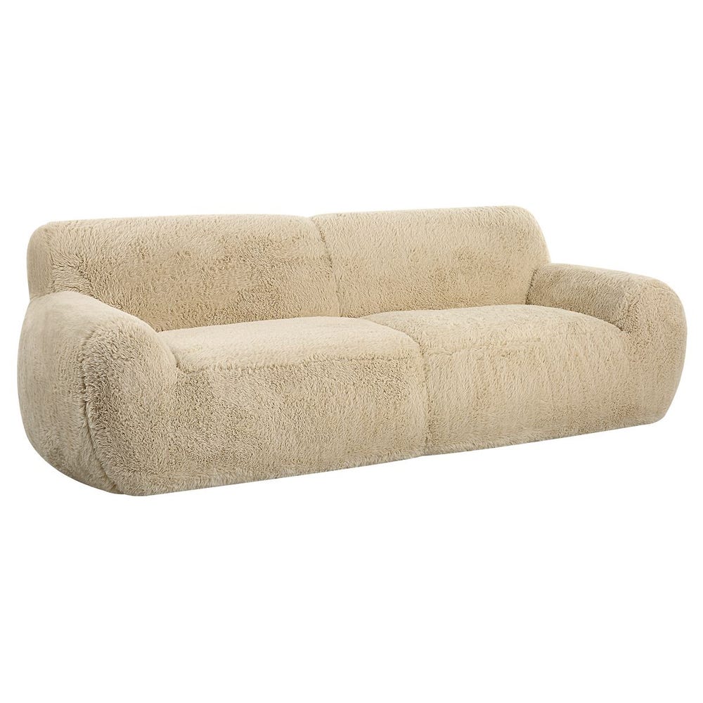 Caramel Long Hair Faux Sheepskin Rounded Form Comfortable Sofa