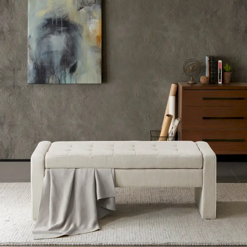 Cream Soft Close Storage Bench with Padded Seat