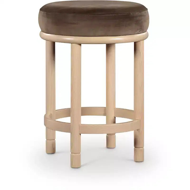 Brown Velvet Counter Stool with Wood Legs