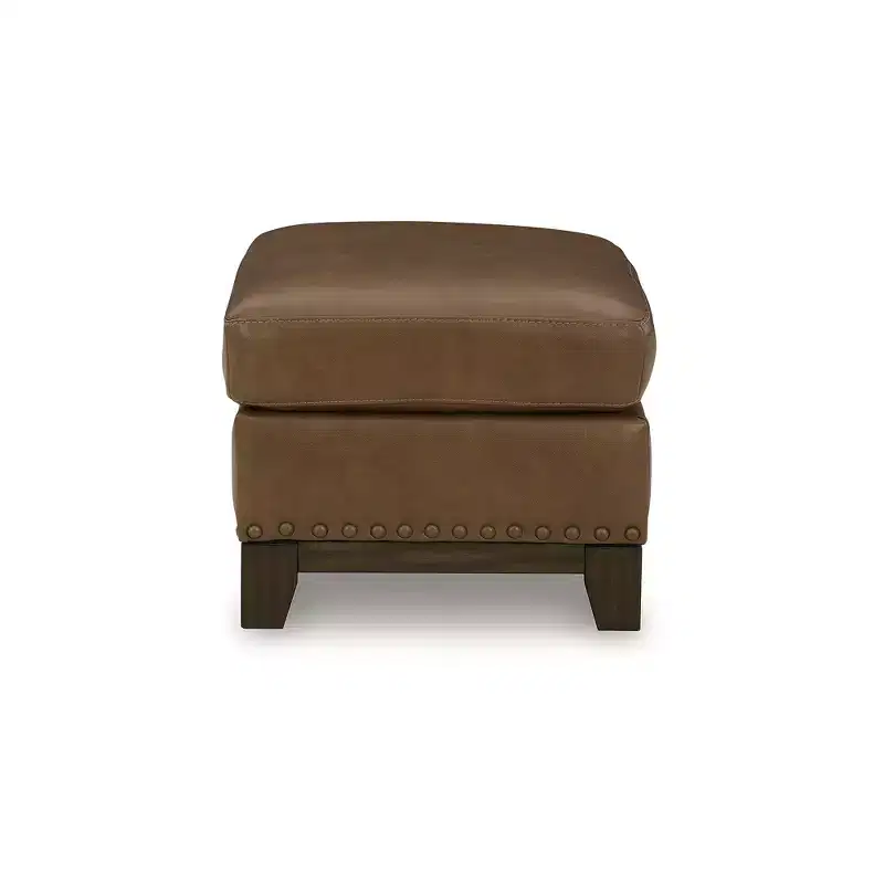 Amber Ottoman, Top Grain Leather Cushion with Nailhead Trim