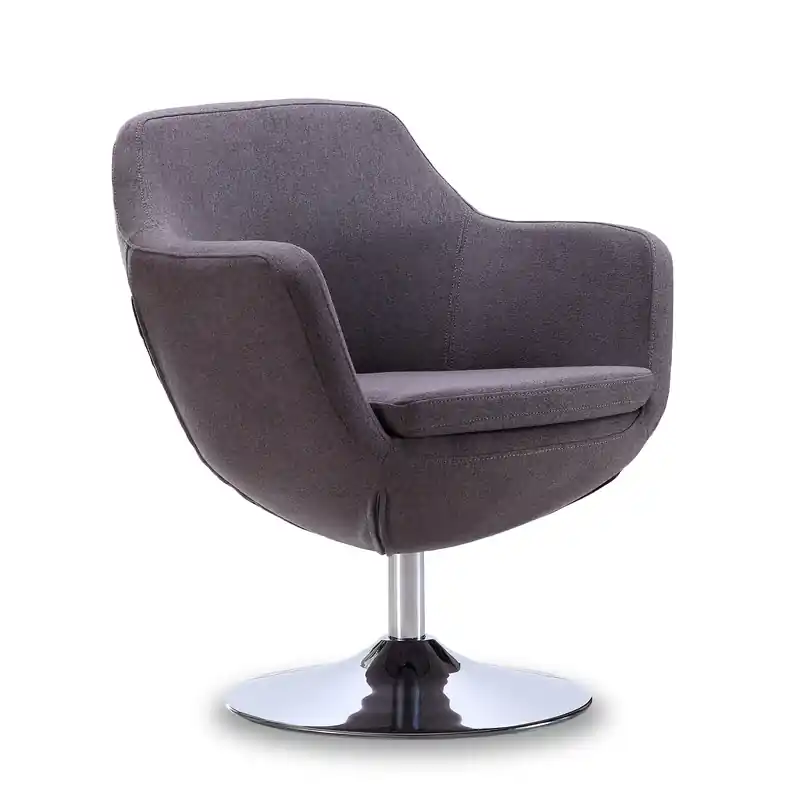 Caisson Polished Chrome Twill Swivel Accent Chair