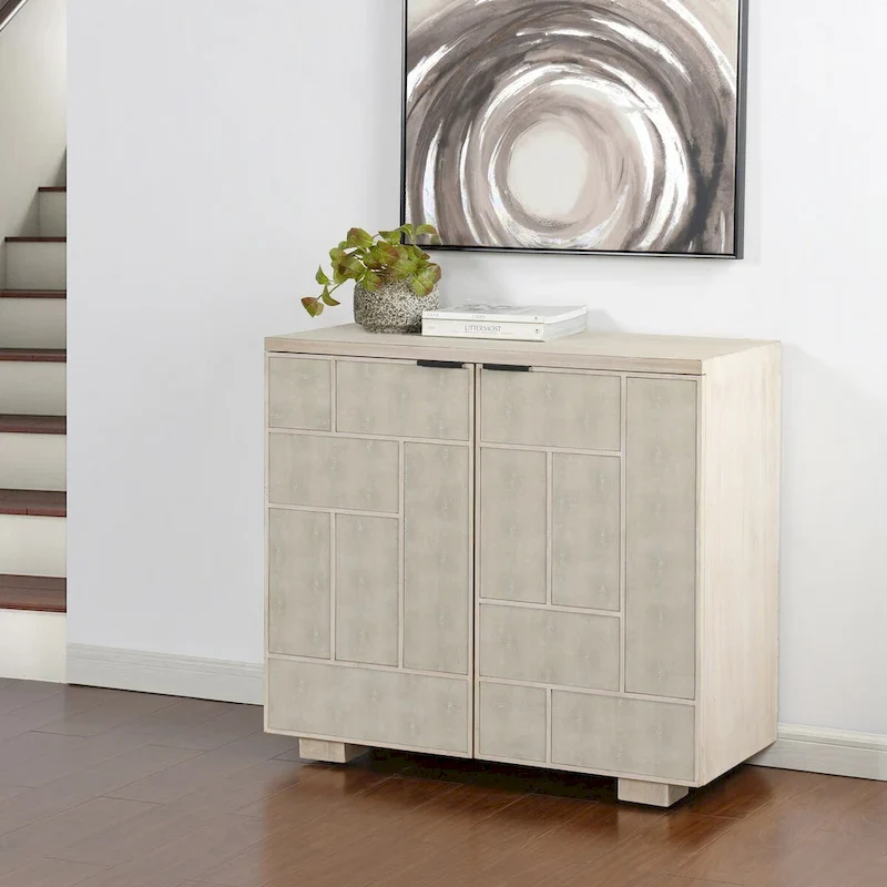 Cabinet with Two Shagreen Finished Doors - Light Cream Finish