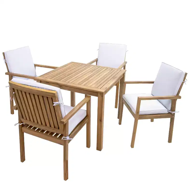 Sunnydaze Rodanthe Acacia Wood Outdoor Dining Set with Table and Armchairs - 5pc - Natural/Bone White