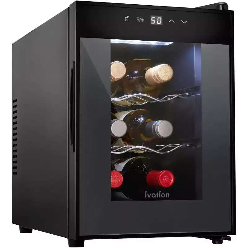 Ivation 6 Bottle Horizontal Thermoelectric Wine Cooler, Super Quiet Freestanding Wine Fridge
