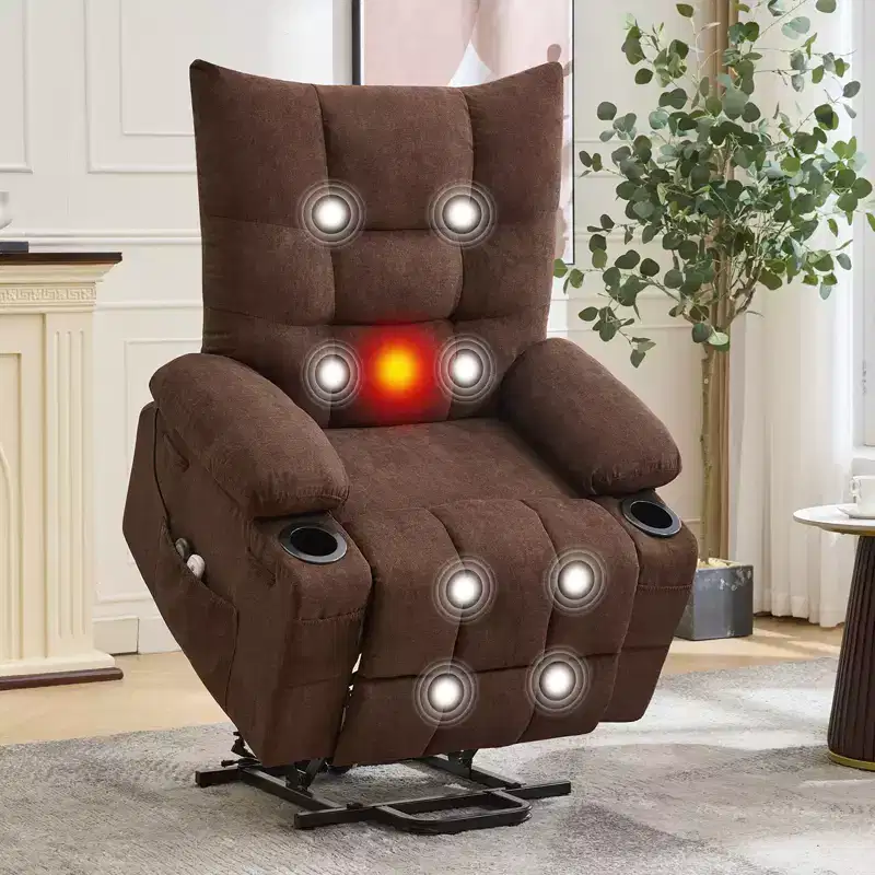 Power Lift Recliner Chair, Electric Massage & Heat Recliner with 45 Assist Stand, with Soft Padded Upholstery, Side Pocket & Cup Holders