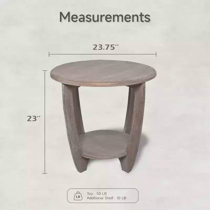 COZAYH Rustic Farmhouse Wooden End Table, Round Accent Furniture for Home Living Rooms with Storage Shelf, Vintage Grey Finish