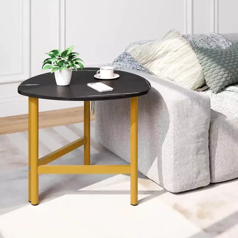 Costway 2PCS Triangle Coffee Table w/Metal Legs Industrial Center Table for Living Room