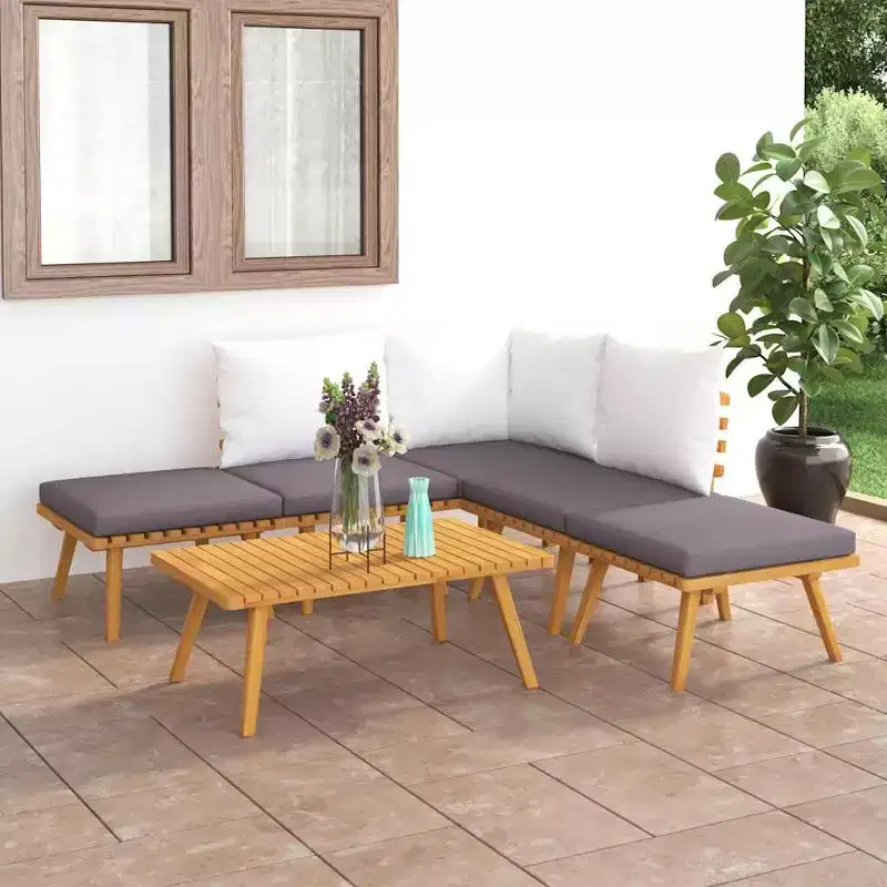 vidaXL Garden Sofa Set Natural, dark gray, white