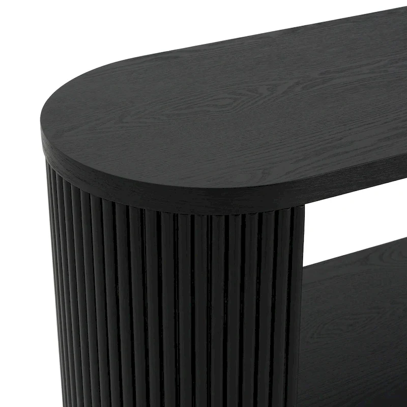 Console Table with Open Shelves and Fluted Wood Veneer