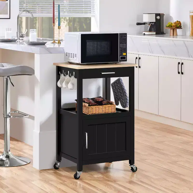 Yaheetech Rolling Kitchen Island Trolley Cart with Open Shelf and Storage Cabinet