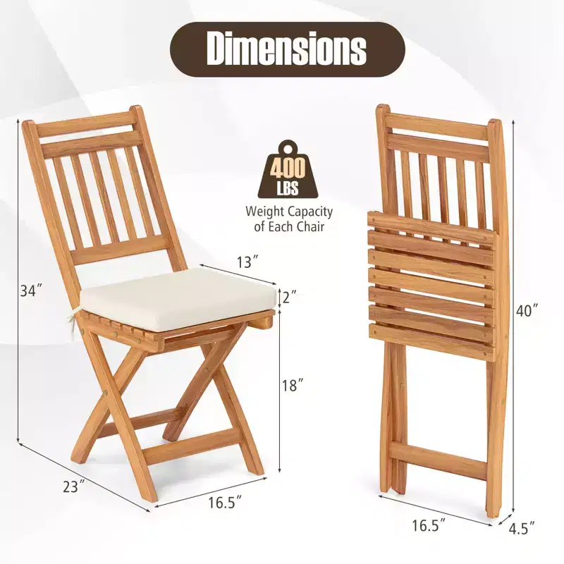 Costway Folding Patio Chairs Set of 2 w/ Slatted Backrests & Soft Seat Cushions