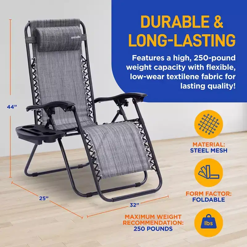 SereneLife Adjustable Zero Gravity Chair Set with Side Table
