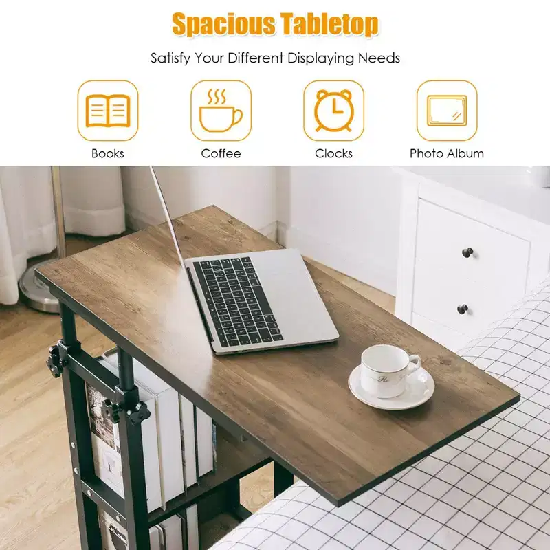 Costway C-Shape Mobile Snack End Side Sofa Laptop Table W/Rolling Cart Height Adjustable