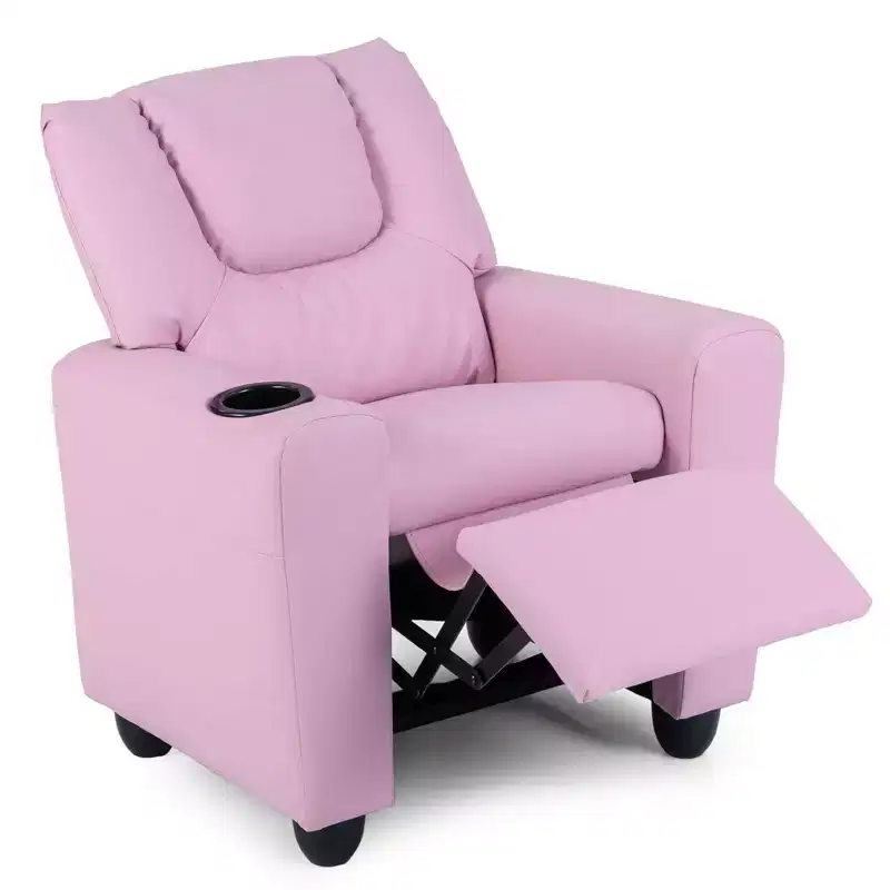 Costway Kids Recliner Armchair Children's Furniture Sofa Seat Couch Chair w/Cup Holder Pink