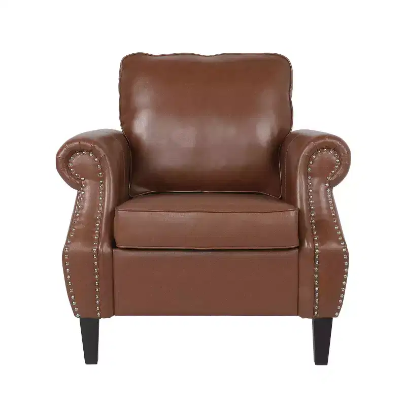 Dowd Faux Leather Club Chair with Nailhead Trim