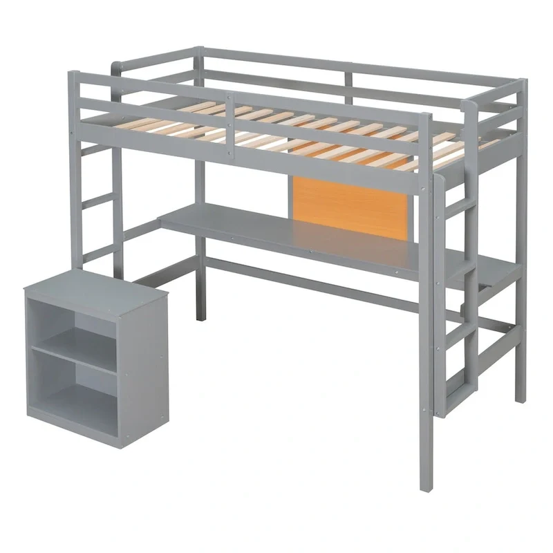 Wooden Twin Loft Bed with Desk