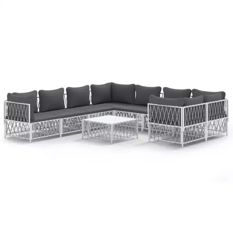 vidaXL Patio Furniture Set 9 Piece Garden Sectional Sofa with Cushions Steel