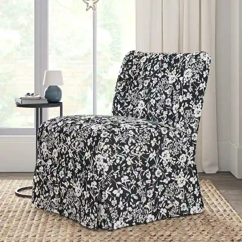 Falk Upholstered Farmhouse Armless Chair with Slipcover and Solid Wood Legs by HULALA HOME