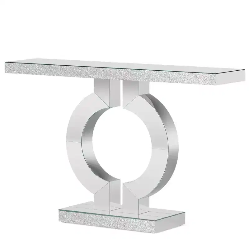 Lantine Modern 43 Mirrored Console Table with O-Shaped Base