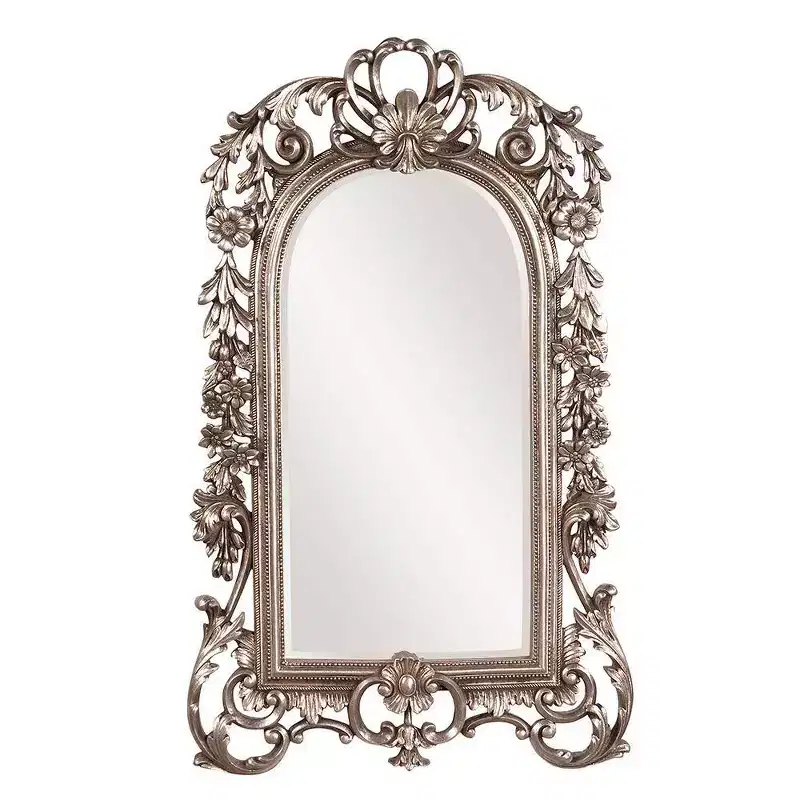 Howard Elliott 22"x14" Arched Wall and Accent Mirror with Intricate Ornate Frame Silver